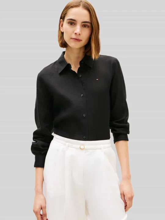 Zdjęcie produktu Bluzka z długim rękawem z czystego lnu o kroju relaxed fit Tommy Hilfiger czarny