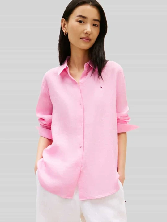 Zdjęcie produktu Bluzka z długim rękawem z czystego lnu o kroju relaxed fit Tommy Hilfiger Jasnoróżowy