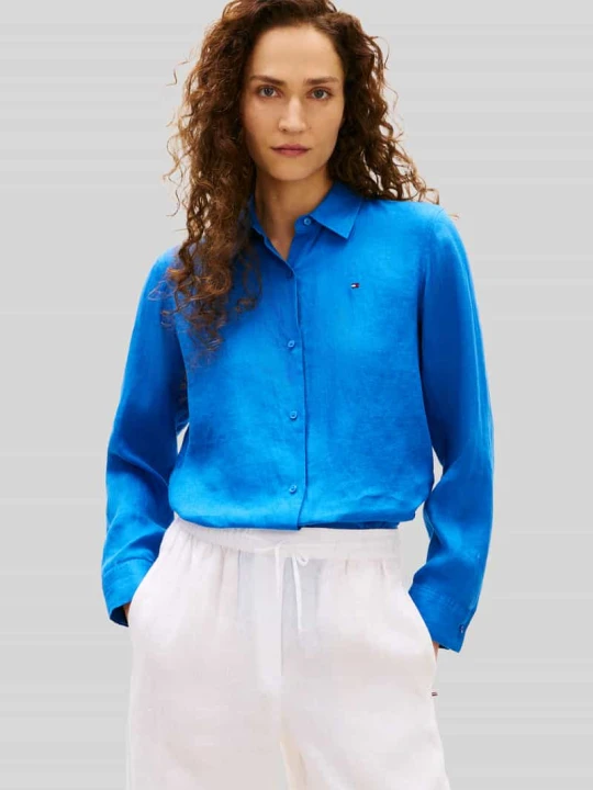Zdjęcie produktu Bluzka z długim rękawem z czystego lnu o kroju relaxed fit Tommy Hilfiger Królewski niebieski