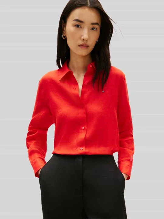 Zdjęcie produktu Bluzka z długim rękawem z czystego lnu o kroju relaxed fit Tommy Hilfiger Czerwony