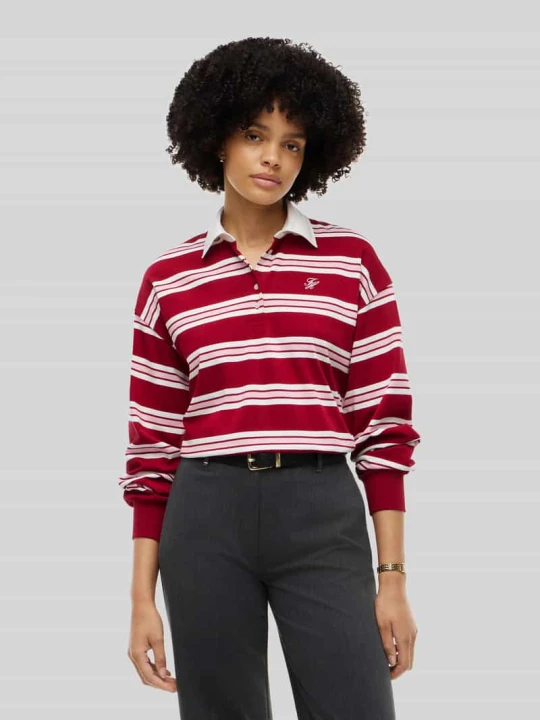 Zdjęcie produktu Bluzka z długim rękawem z czystej bawełny Tommy Hilfiger Wiśniowy