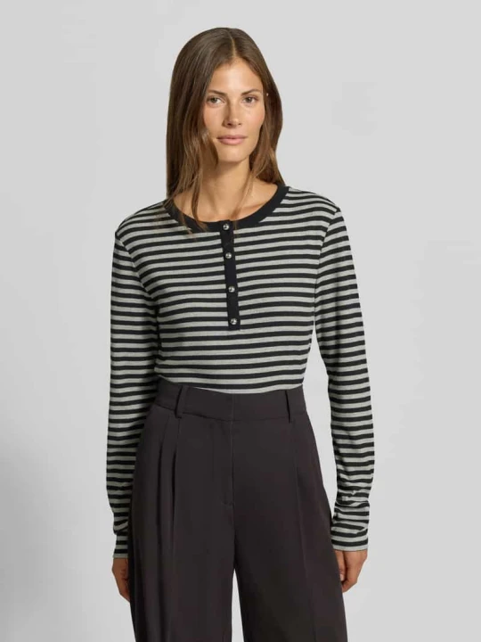 Zdjęcie produktu Bluzka z długim rękawem z kołnierzem henley MYON Czarny
