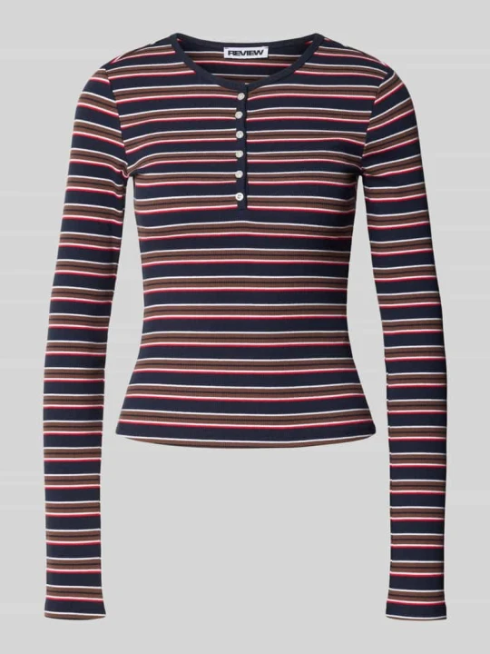 Zdjęcie produktu Bluzka z długim rękawem z kołnierzem henley REVIEW Ciemnoniebieski