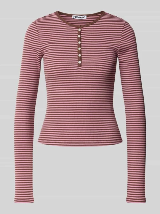 Zdjęcie produktu Bluzka z długim rękawem z kołnierzem henley REVIEW Różowawy