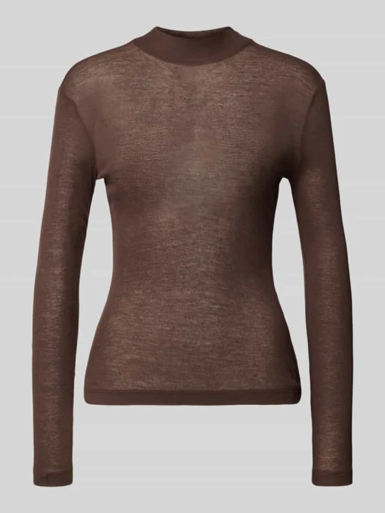 Zdjęcie produktu bluzka z długim rękawem o kroju slim fit z mieszanka wiskozy i wełny Opus Ciemnobrązowy