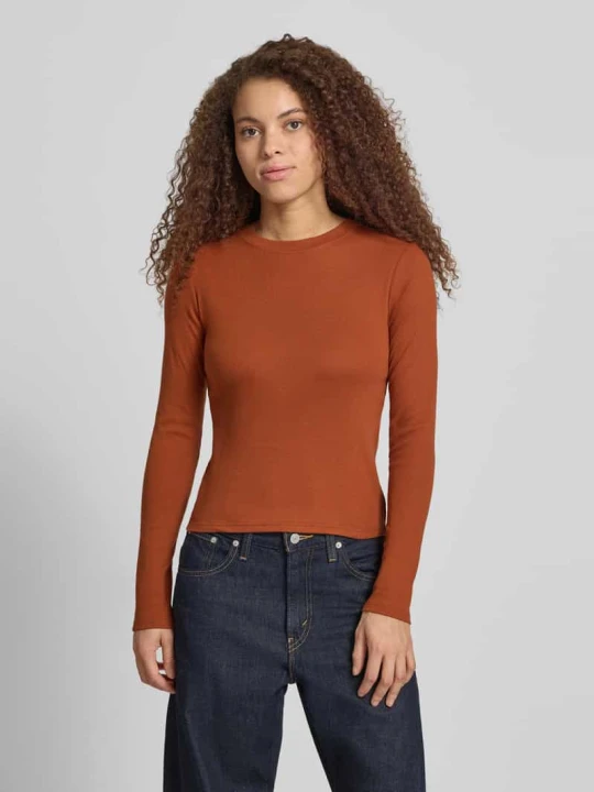 Zdjęcie produktu Bluzka z długim rękawem z okrągłym dekoltem model 'EVERYDAY' Topshop Czekoladowy