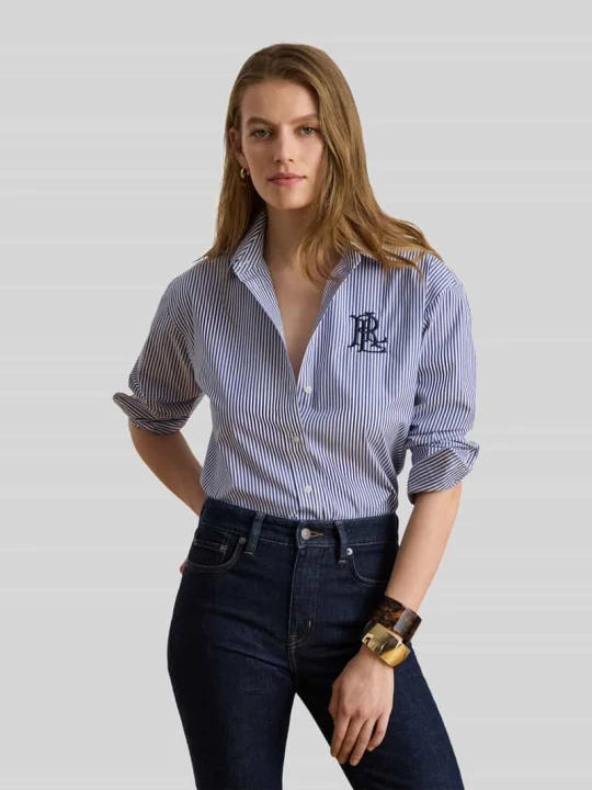 Zdjęcie produktu bluzka z długim rękawem z wyhaftowanym logo Lauren Ralph Lauren Jasnoniebieski