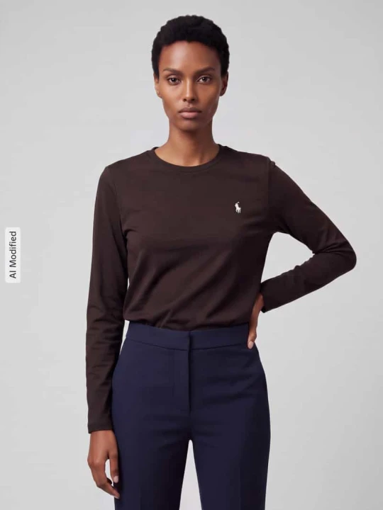 Zdjęcie produktu bluzka z długim rękawem z wyhaftowanym logo Polo Ralph Lauren Ciemnobrązowy