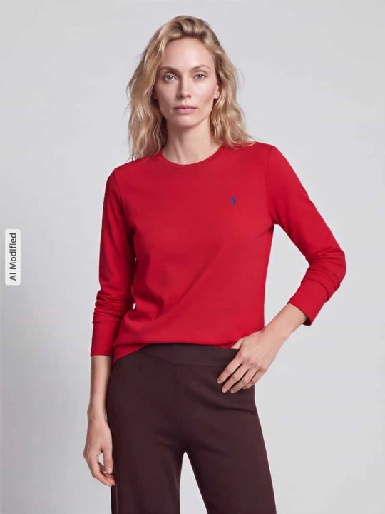 Zdjęcie produktu bluzka z długim rękawem z wyhaftowanym logo Polo Ralph Lauren Czerwony