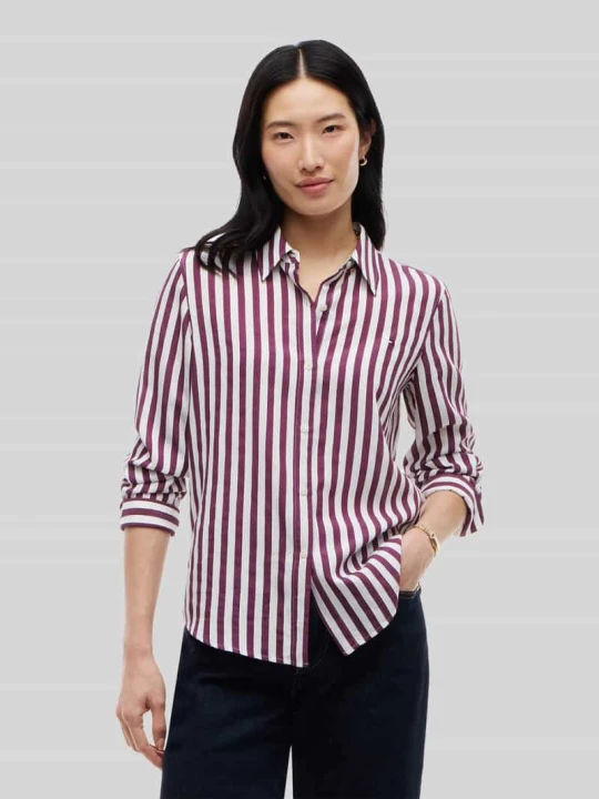 Zdjęcie produktu Bluzka z długim rękawem z wzór w paski Tommy Hilfiger Ciemnoczerwony