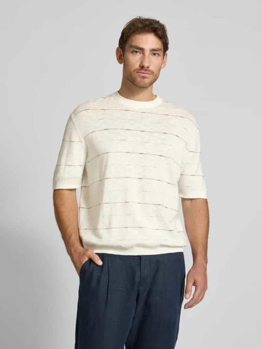Zdjęcie produktu Bluzka z dzianiny o kroju regular fit z mieszanki bawełny i lnu model ‘BERG SUN’ Selected Homme Piaskowy