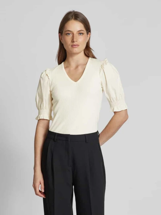 Zdjęcie produktu Bluzka z dzianiny z dekoltem w serek model ‘TADETA’ Lauren Ralph Lauren Beżowy