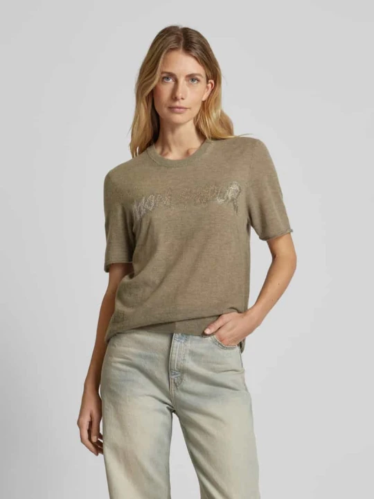 Zdjęcie produktu Bluzka z dzianiny z kaszmiru z obszyciem kamieniami stras model ‘IDA’ Zadig&Voltaire Khaki