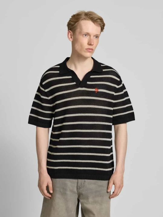 Zdjęcie produktu Bluzka z dzianiny z kołnierzykiem polo i wyhaftowanym logo REVIEW Czarny