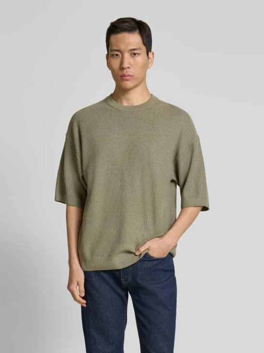 Zdjęcie produktu Koszulka dzianinowa z dekoltem w łódkę model 'KALEB' Jack&Jones Oliwkowy