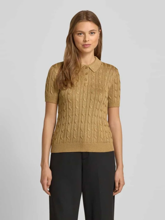 Zdjęcie produktu Bluzka z dzianiny ze ściegiem warkoczowym i kołnierzykiem polo model ‘NATRISSA’ Lauren Ralph Lauren Złoty