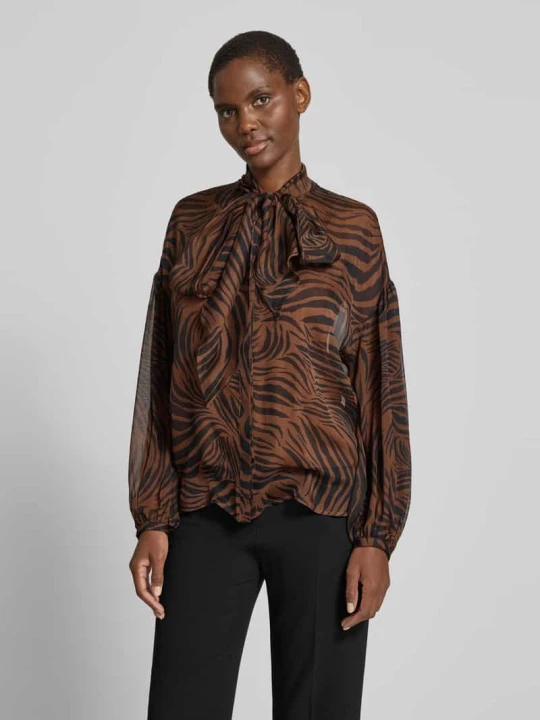 Zdjęcie produktu Bluzka z jedwabiu o kroju relaxed fit z kokardą model 'BALLATA' Max Mara Średniobrązowy