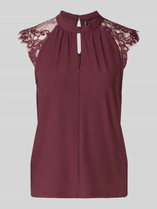 Zdjęcie produktu bluzka z krótkim rękawem o kroju regular fit z półprzezroczystym obszyciem model 'MILLA' Vero Moda Bordowy