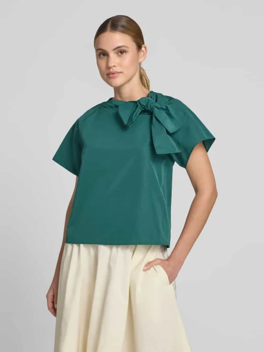 Zdjęcie produktu bluzka z krótkim rękawem w kroju regular fit z domieszką bawełny model 'RECENTE' Weekend Max Mara Ciemnozielony