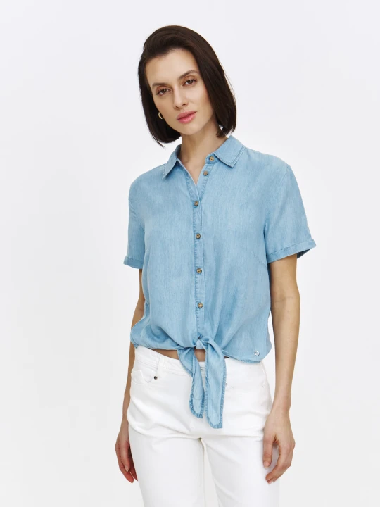 Zdjęcie produktu Bluzka z krótkim rękawem z imitacji denimu TOP SECRET Niebieski