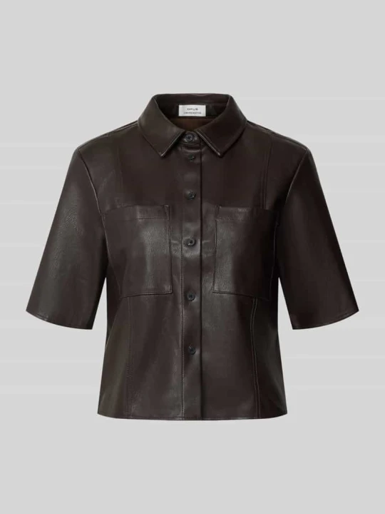 Zdjęcie produktu bluzka z krótkim rękawem o kroju slim fit w imitacji skóry model 'Feleather' Opus Ciemnobrązowy