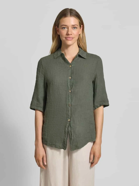 Zdjęcie produktu Bluzka z lnu z rękawem 1 / 2 model 'Si44laa' ZABAIONE Khaki