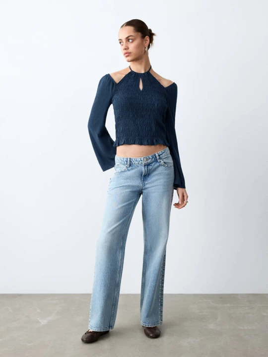 Zdjęcie produktu Bluzka z marszczeniami i wycięciami cut-out granatowy - Teen - MANGO TEEN