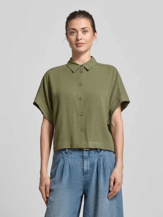 Zdjęcie produktu Bluzka z mieszanki wiskozy i lnu, krój regular fit, model 'VIVA' Selected Khaki