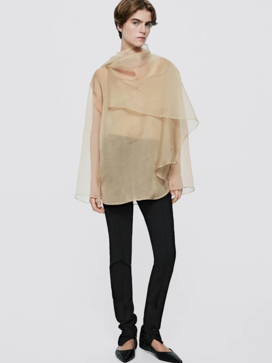 Zdjęcie produktu Bluzka Z Organzy Z Detalem Chusty − Limited Edition - Szmpan - Massimo Dutti - Female