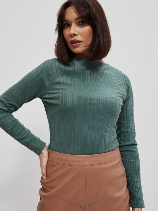 Zdjęcie produktu Bluzka z prążkowanej dzianiny oliwkowa Moodo