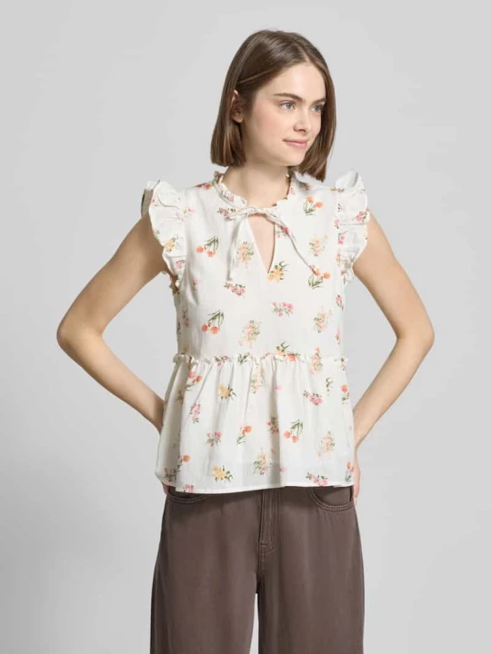 Zdjęcie produktu bluzka z wiązaniem pod szyją o kroju regular fit z czystej bawełny model 'EMMA' Pieces Biały
