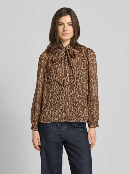 Zdjęcie produktu Bluzka z wiązaniem pod szyją z bufiastymi rękawami model 'Bettina' JOOP! Camel