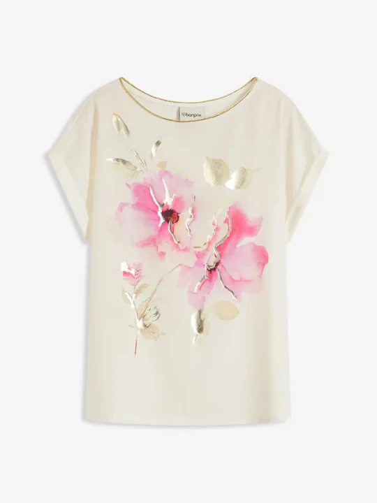 Zdjęcie produktu Bluzka z wstawką z tkaniny BonPrix biały