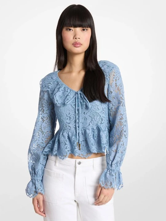Zdjęcie produktu Bluzka ze sznurkowej kwiecistej koronki Michael Kors CHAMBRAY (Niebieski)