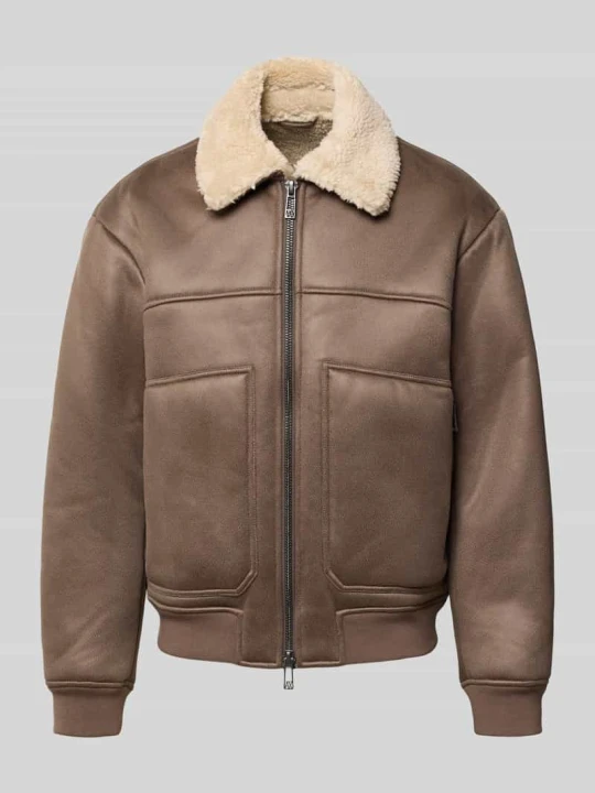 Zdjęcie produktu Bluzon ze skóropodobnego materiału z dwukierunkowym zamkiem błyskawicznym Armani Exchange Beżowy