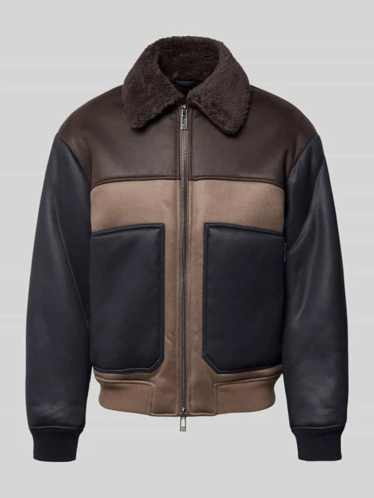 Zdjęcie produktu Bluzon ze skóropodobnego materiału z dwukierunkowym zamkiem błyskawicznym Armani Exchange Ciemnoniebieski