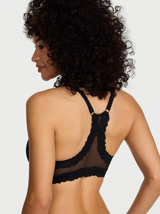 Zdjęcie produktu Body by Victoria Biustonosz lekko uszytywniany zapinany z przodu z koronką na plecach Racerback Demi Victoria's Secret Czarny