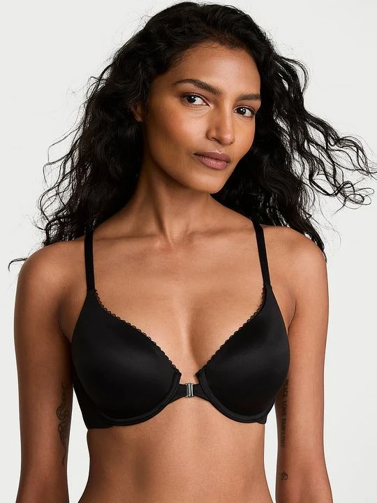 Zdjęcie produktu Body by Victoria Biustonosz lekko uszytywniany zapinany z przodu z mocno zabudowanymi miseczkami Racerback Victoria's Secret Czarny