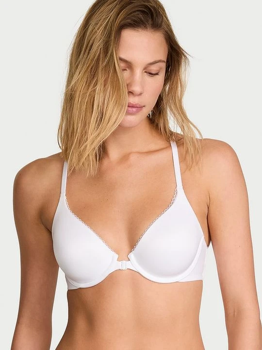 Zdjęcie produktu Body by Victoria Biustonosz lekko uszytywniany zapinany z przodu z mocno zabudowanymi miseczkami Racerback Victoria's Secret Biały