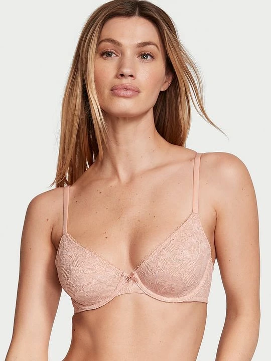 Zdjęcie produktu Body by Victoria Biustonosz nieusztywniany koronkowy Invisible Lift Demi Victoria's Secret Beżowy