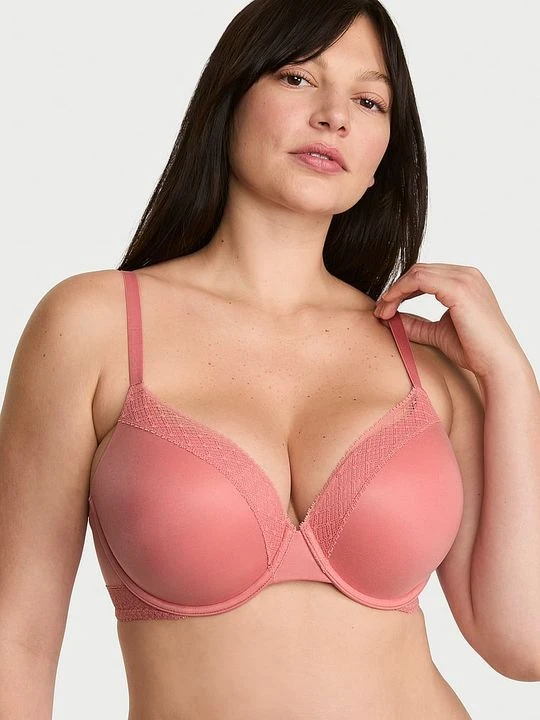 Zdjęcie produktu Body by Victoria Biustonosz push-up z koronką Perfect Shape Lace-Trim Victoria's Secret Różowy