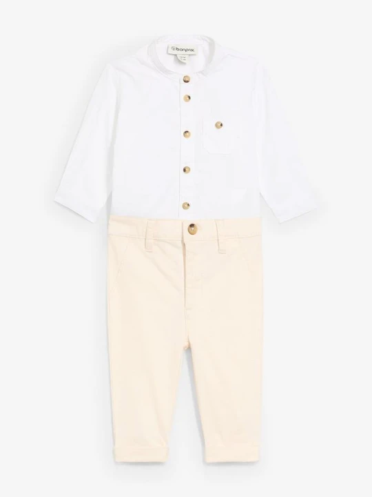 Zdjęcie produktu Body koszulowe + spodnie chino (2 części) BonPrix biały