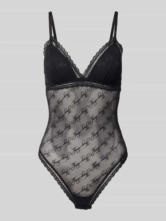 Zdjęcie produktu Body o kroju skinny fit ze wzorem na całej powierzchni model 'LACY BODYSUIT' Hugo Czarny