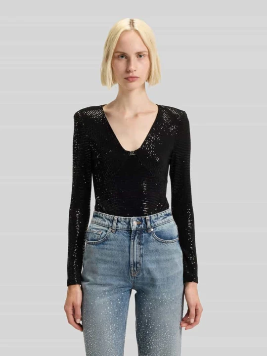 Zdjęcie produktu Body o kroju slim fit z błyszczącego dżerseju z dodatkiem streczu model ‘DAMMERY’ Hugo Czarny