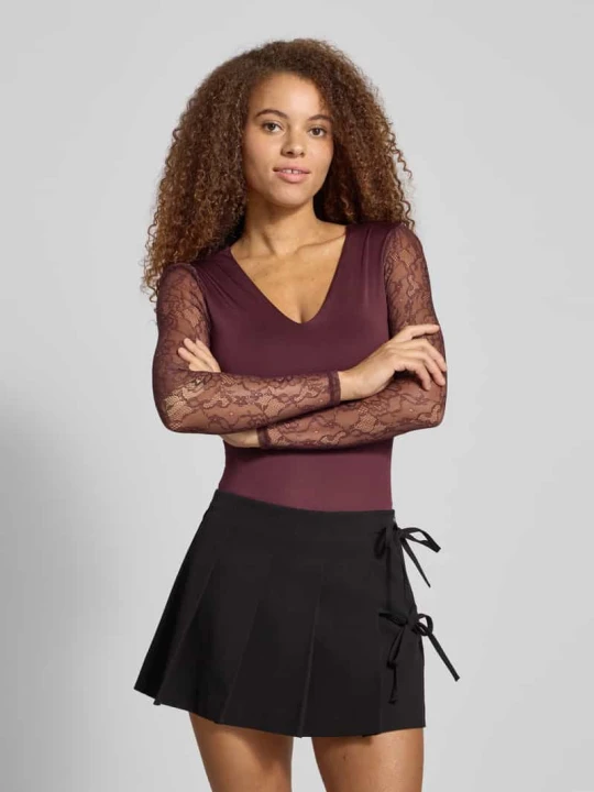 Zdjęcie produktu Body o kroju slim fit z koronkowymi rękawami model ‘SIA’ Only Bordowy