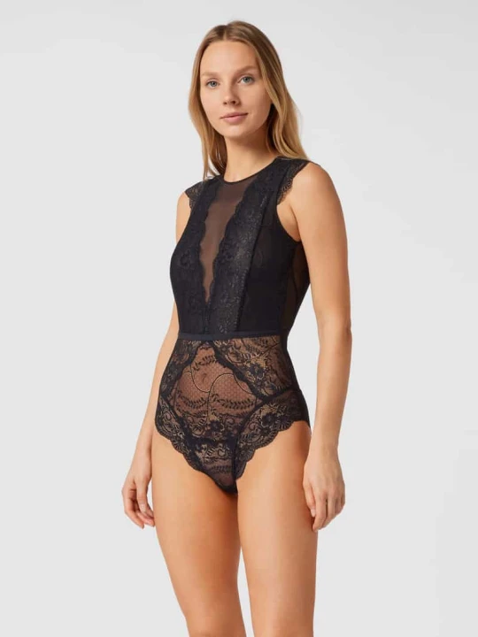 Zdjęcie produktu Body z kwiatową koronką Lascana Czarny