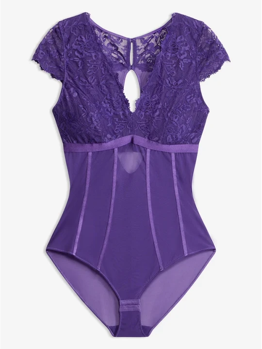 Zdjęcie produktu Body z miękką koronką BonPrix fioletowy