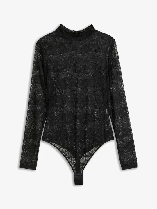 Zdjęcie produktu Body ze stringami z koronki BonPrix czarny