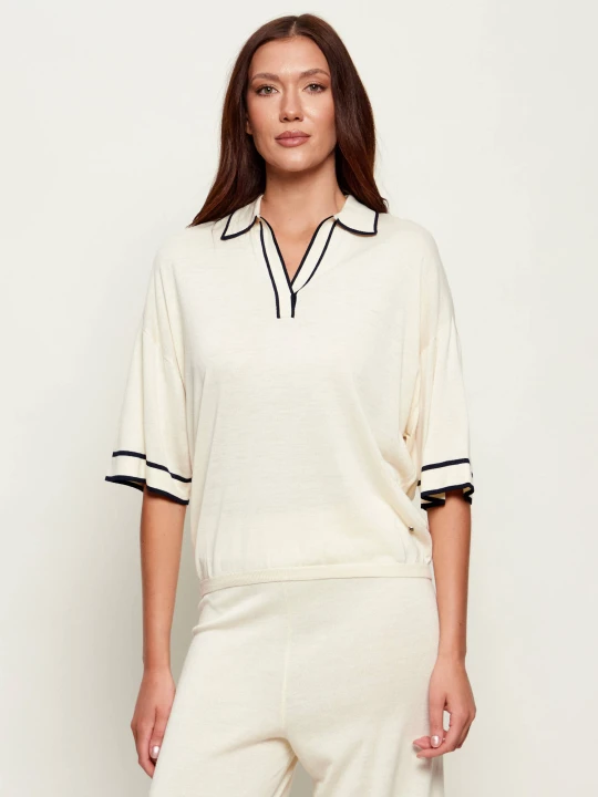 Zdjęcie produktu Bogner Jedwabne polo PARIS | Oversize fit kremowy