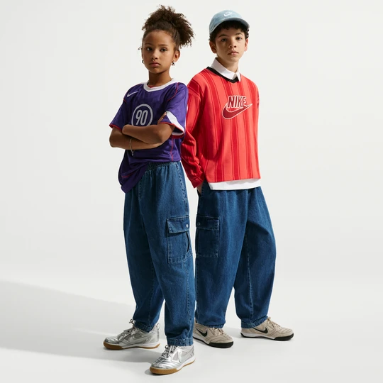 Zdjęcie produktu Bojówki z denimu dla dużych dzieci Nike Collection - Niebieski